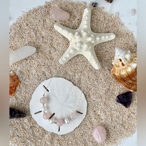 Sterling Silver Genuine Rose Quartz & Pearl Floating Necklace